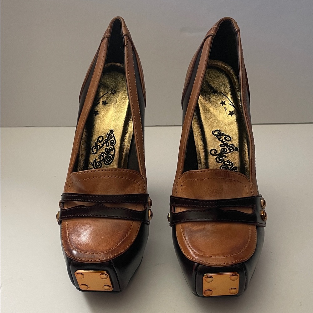 naughty monkey Brown and Dark Brown Leather Platform Heels
